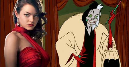 Emma Stone and Cruella de Vil in a side by side image.